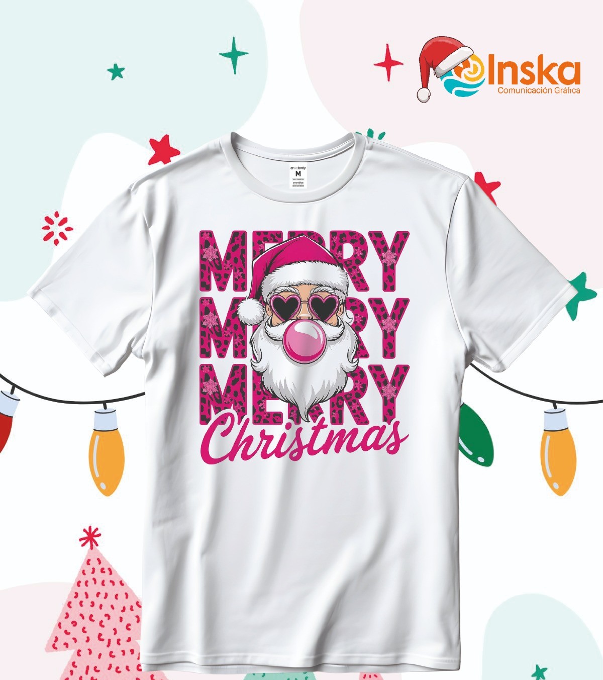 Playera Poliester Blanca Navideña Christmas Santa