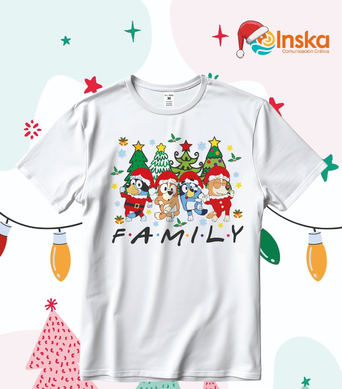 Playera Poliester Blanca Navideña Family