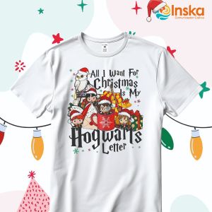 Playera Poliester Blanca Navideña Hogwarts