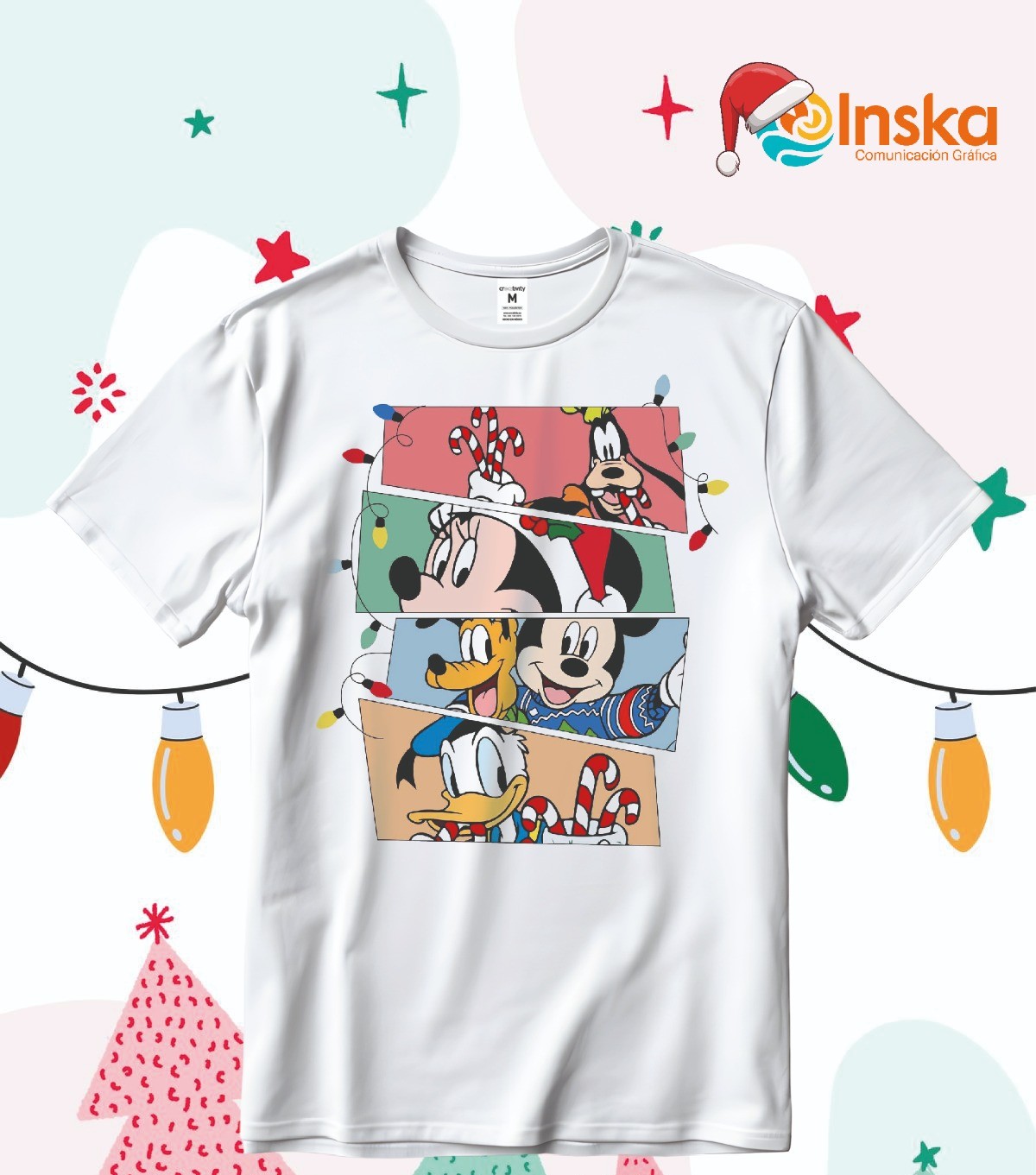 Playera Poliester Blanca Navideña Mickey and Friends