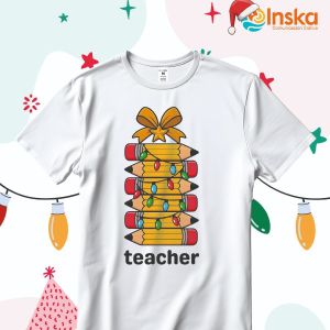 Playera Poliester Blanca Navideña Teacher