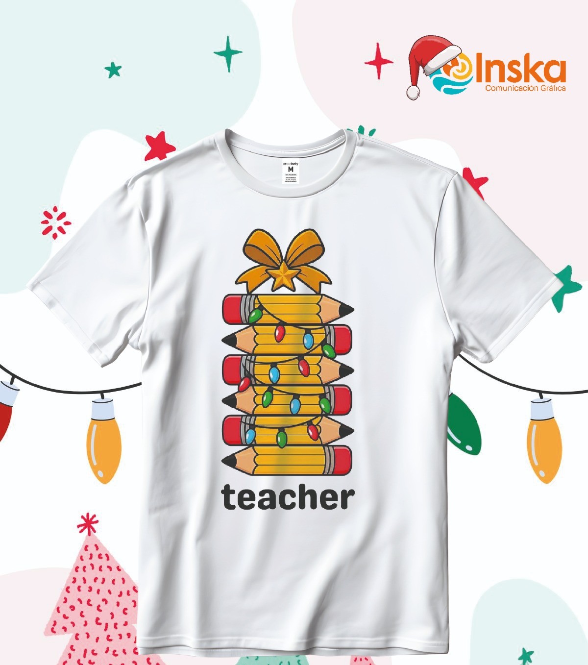 Playera Poliester Blanca Navideña Teacher