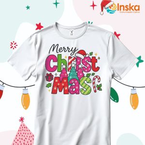 Playera Poliester Blanca Navideña Merry Christmas