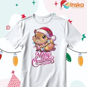 Playera Poliester Blanca Navideña Capibara