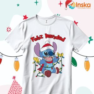 Playera Poliester Blanca Navideña Stitch