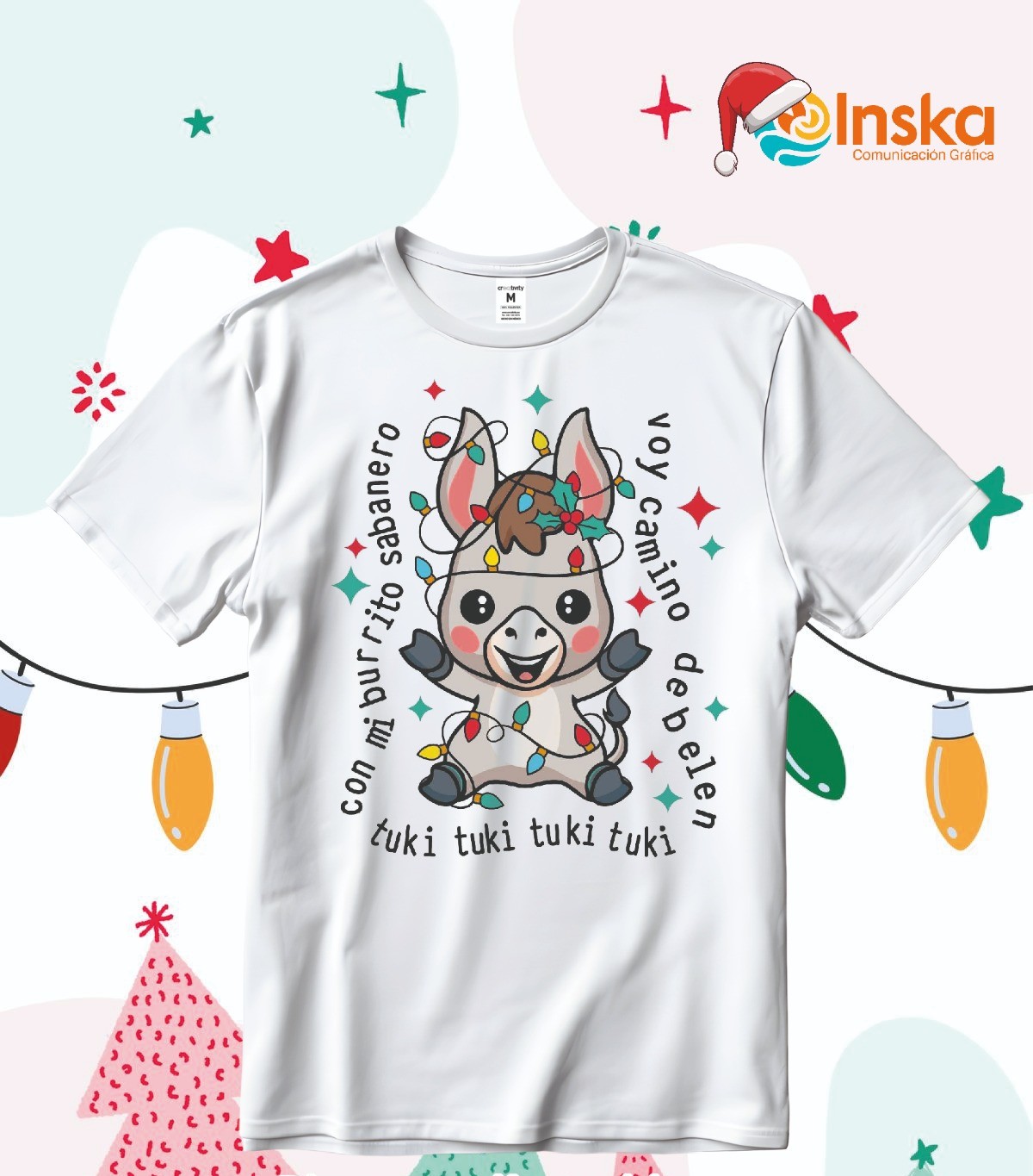 Playera Poliester Blanca Navideña Burrito Sabanero
