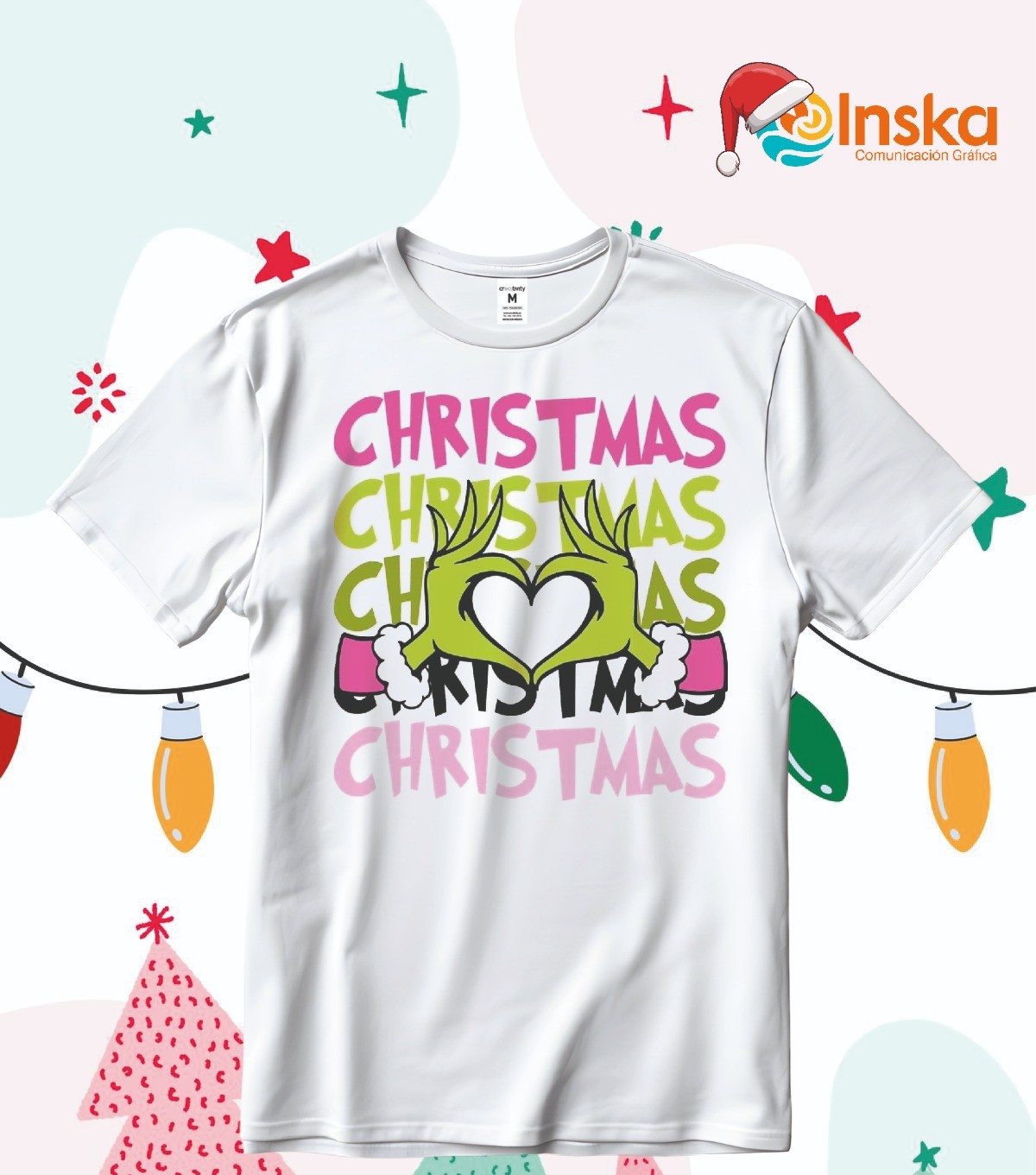 Playera Poliester Blanca Navideña Christmas Grinch